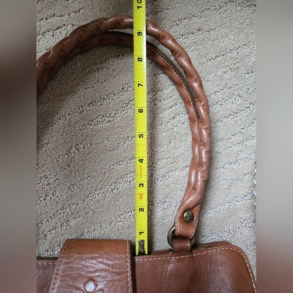 Patricia Nash Rienzo Satchel Handbag Full Grain Cognac Leather Vintage Style - Picture 9 of 16